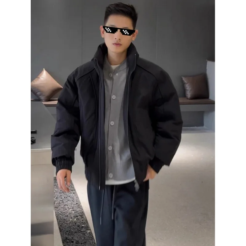 Mens American Short Cotton Jacket Autumn Winter Rugged Handsome Stand Collar Trendy Design Coat Streetwear Men's winter jacket