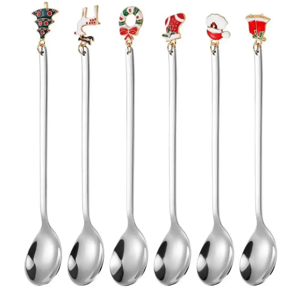 

Set of Festive Dessert Spoons, 6-Piece, Stainless Steel, Holiday Themed, Gift Box, Christmas, New Year, Table Setting, Tea,