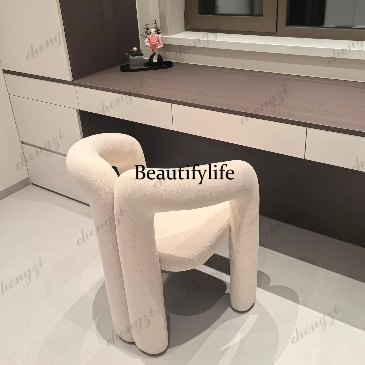 Cream Style Household Makeup Dressing Stool Nail Shop Chair Simple Bedroom Single Leisure ChairK182