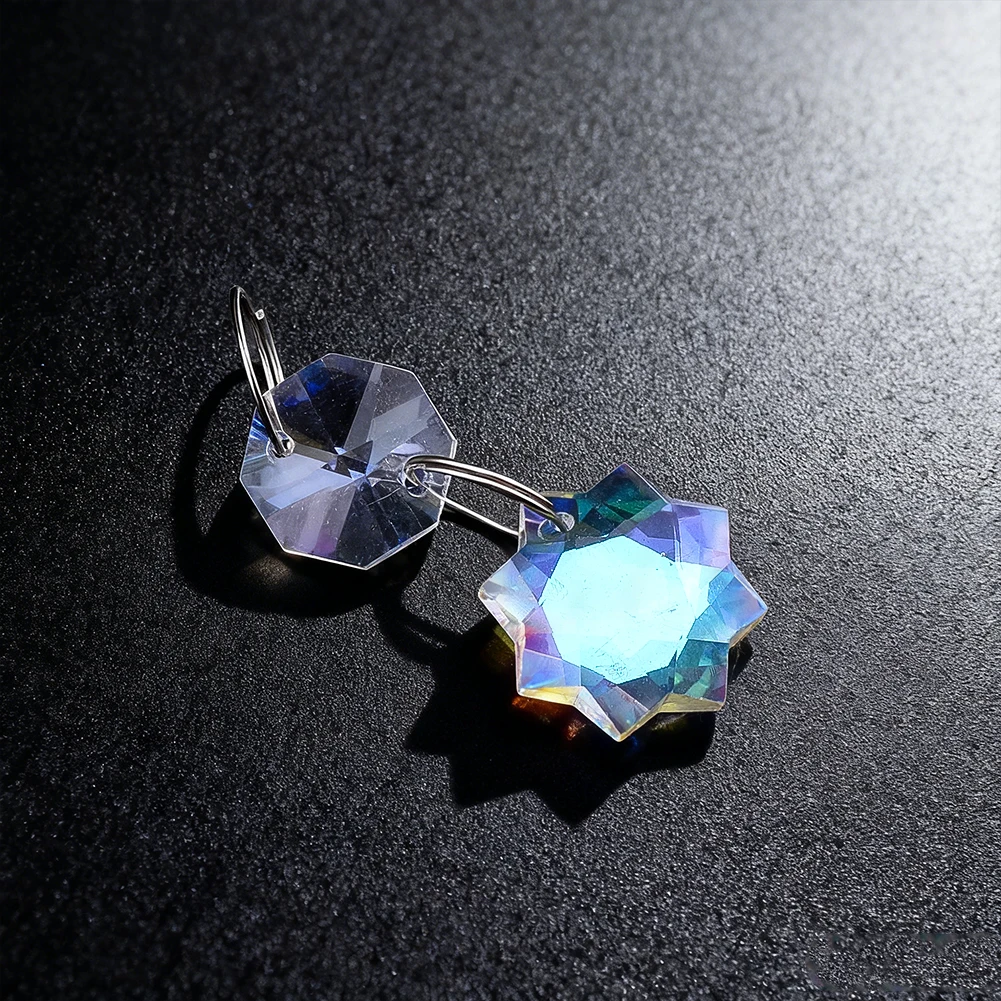 Glass Crystal Octagonal Snowflake Beads Small Size Pendants DIY Home Decor Backpack Charms Car Ornaments Corner Ambiance Accents