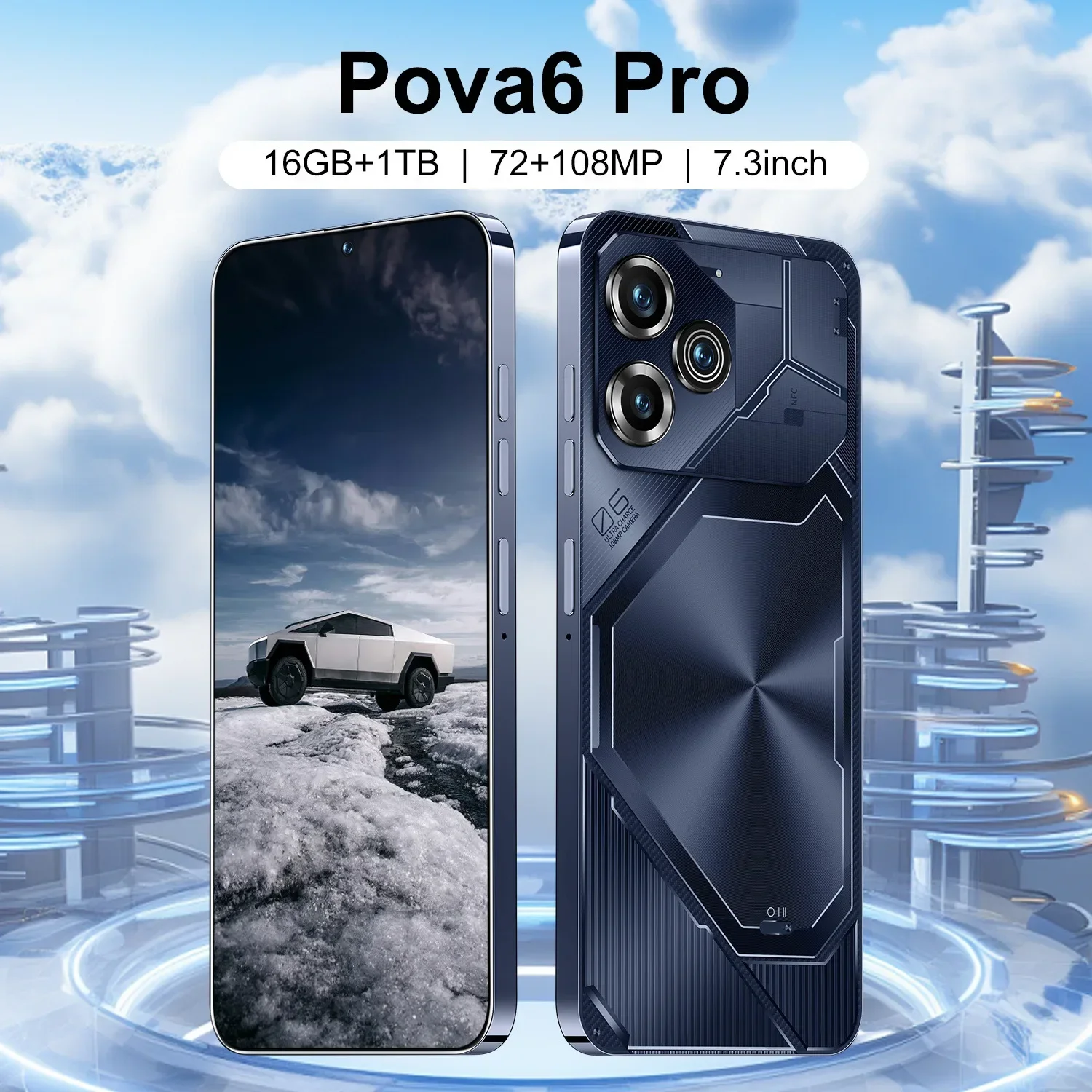 New POVA6 Pro Cross-border Mobile Phone with True Perforated   Android Large Screen HD Original Mobile Phone Celulares S22 Ultra