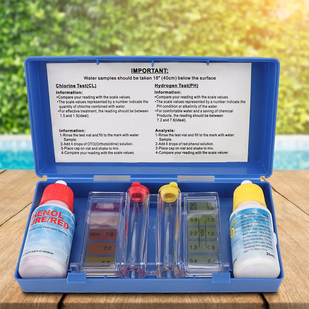PH Chlorine Testing Kit Water Quality Test Box Water Quality Test Box Accessories Pool Chlorine Test Kit for Swimming Pool