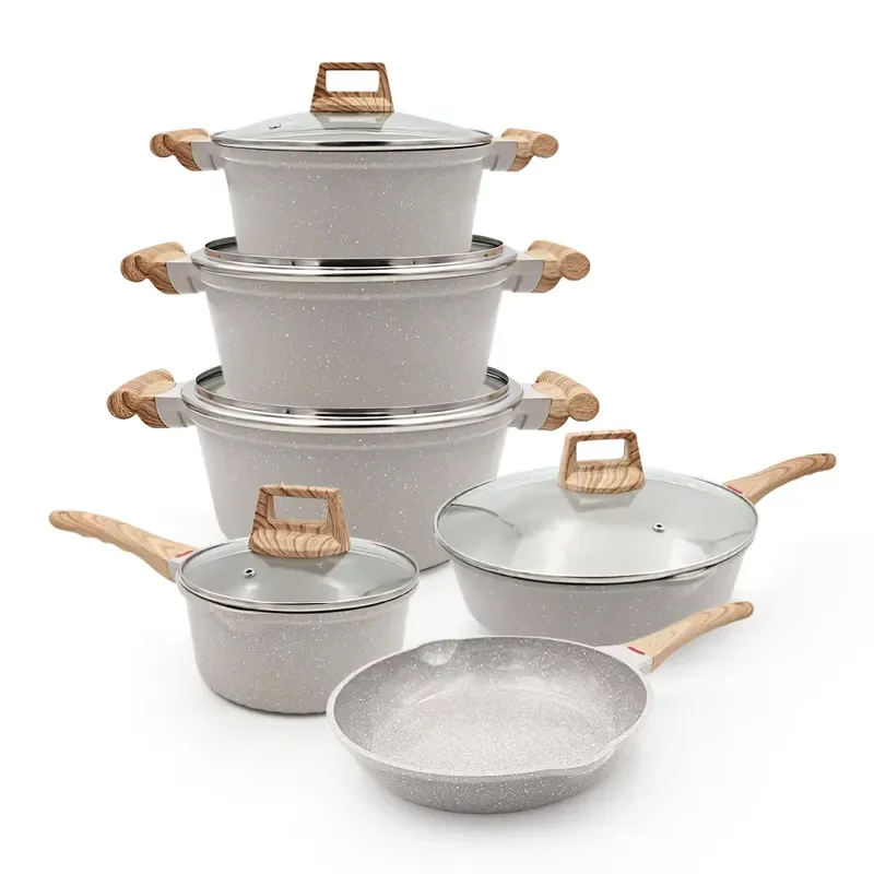 SANLANG 11PCS Induction Granite Cookware Sets Die Cast Aluminium Pots and Pans Nonstick Customized Heavy Cookware Set
