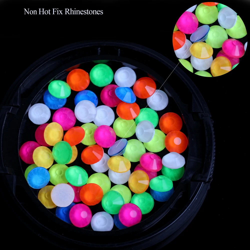 All Color Size Glass Noctilucent Neon Rhinestones Cтразы Flatback Non Hot Fix Rhinestone Fluorescence Stone Nail Art Decorations