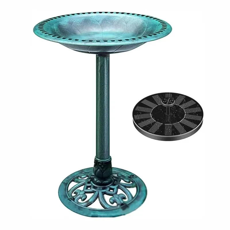 #q-Solar Powered Polyresin Outdoor Garden Fountain With Antique Blue Bird Bath And Pond Water Feature For Patio Decoro*
