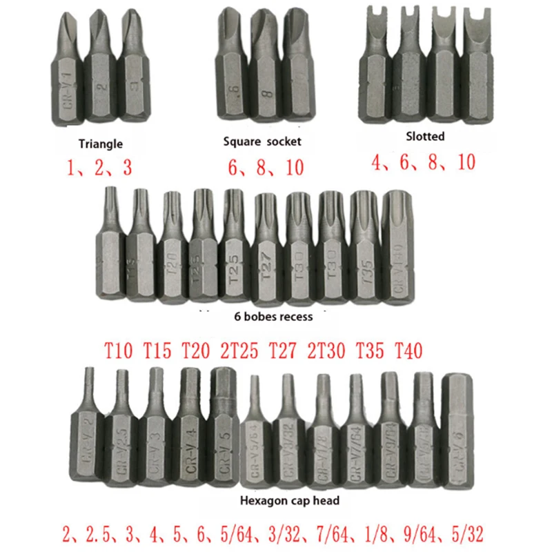 33Pcs Hex Screwdriver Bit Set Alloy Steel Magnetic Set 25mm 1/4in Hex Shank Driver Bit For DIY Home Projects Or Work Sites