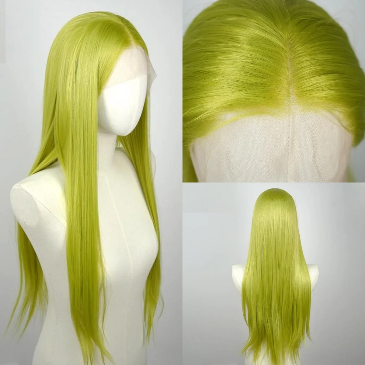 

Light Green Lace Front Wigs for Fashion Women 26 Inches HD Straight 13*4 Natural Frontal Lace High Quality Synthetic for Cosplay