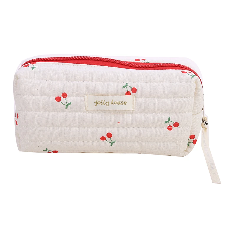 Quilted Cotton Ladies Travel Storage Bag Retro Women\'s Cherry Embroidered Pattern Diaper Bag Cute Design Girls Makeup Bag