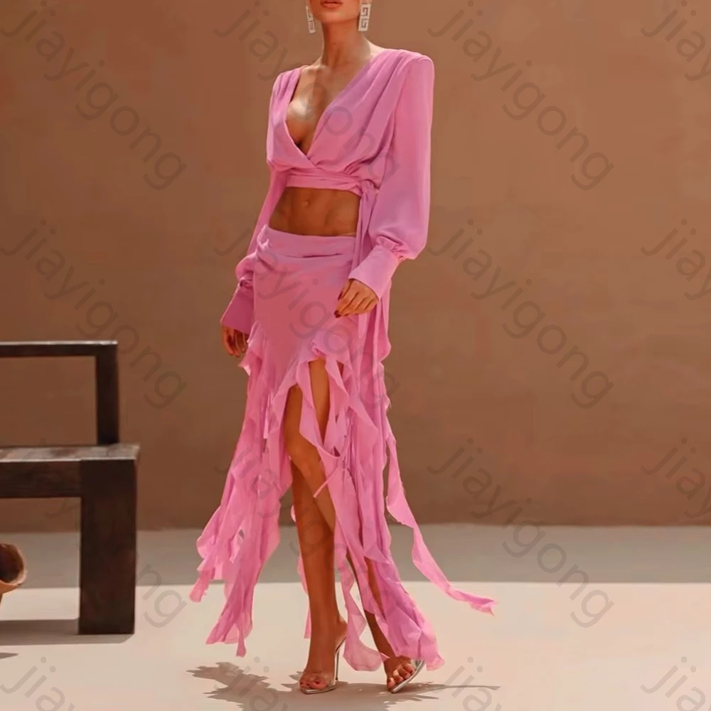 

Элегантный комплект из 2 предметов Вечерние платья Сексуальное длинное платье знаменитостей с v-образным вырезом Изысканное платье для выпускного вечера высокого качества для женщин по индивидуальному заказу