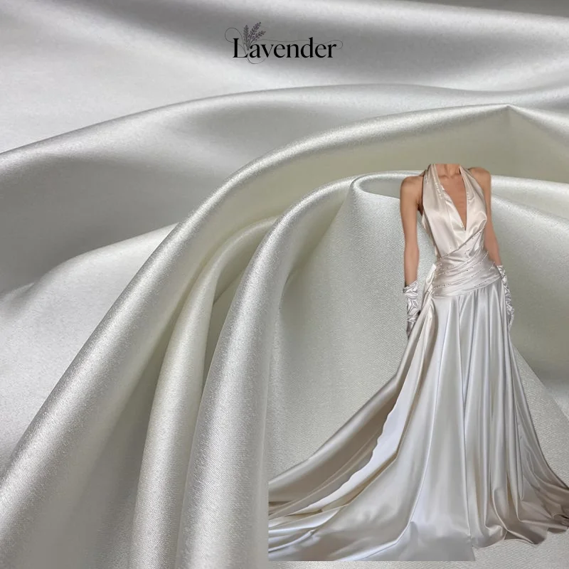 

White beige Thick Satin Stiff Fabric Sewing Bridal Wedding Dress Fashion Evening Dress DIY Curtain Background Decorative Fabric