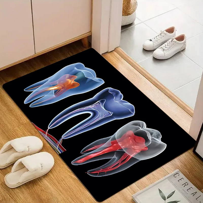 Dental Medical Theme Area Rug Teeth Anatomy Graphic Creative Science Art Design Rug for Hallway Living Room Bedroom Home Decor