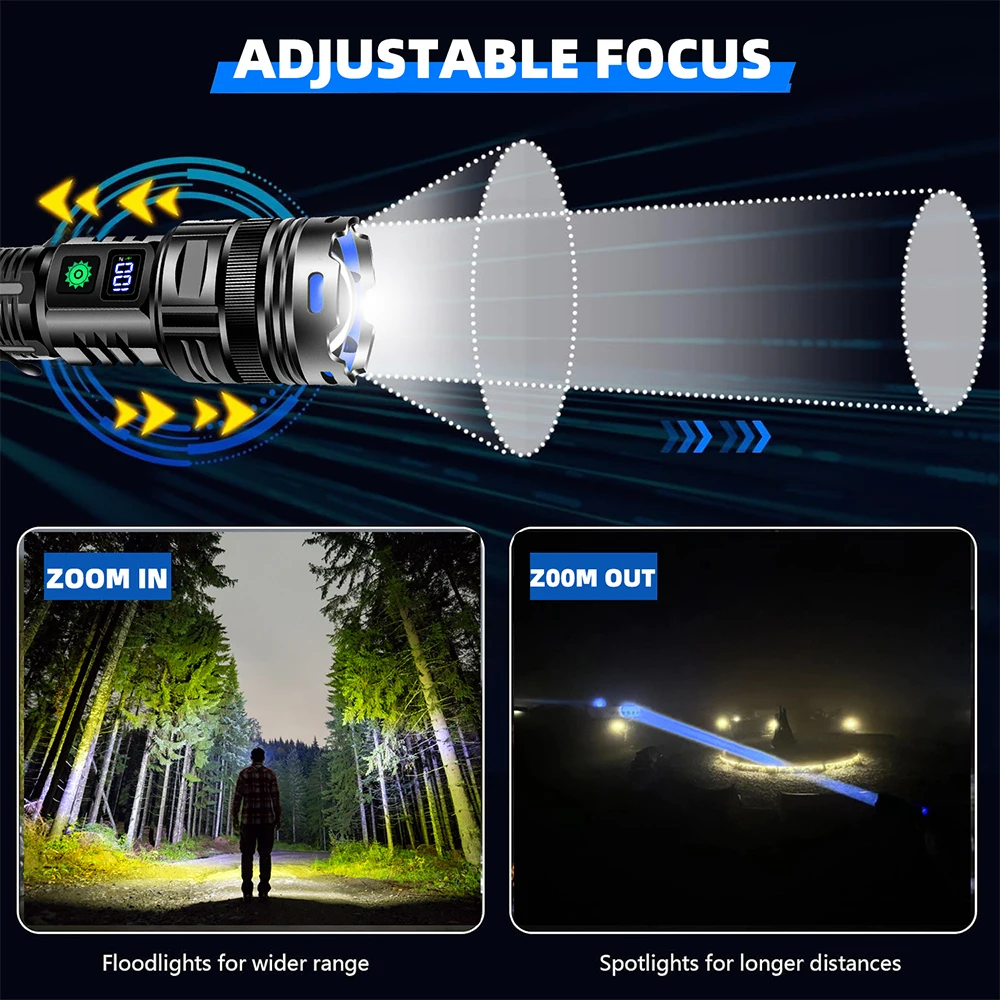 High Power LED Flashlight Long Range Tactical Torch Strong Light Lantern USB Rechargeable Portable Pen Holder Lamp For Outdoor