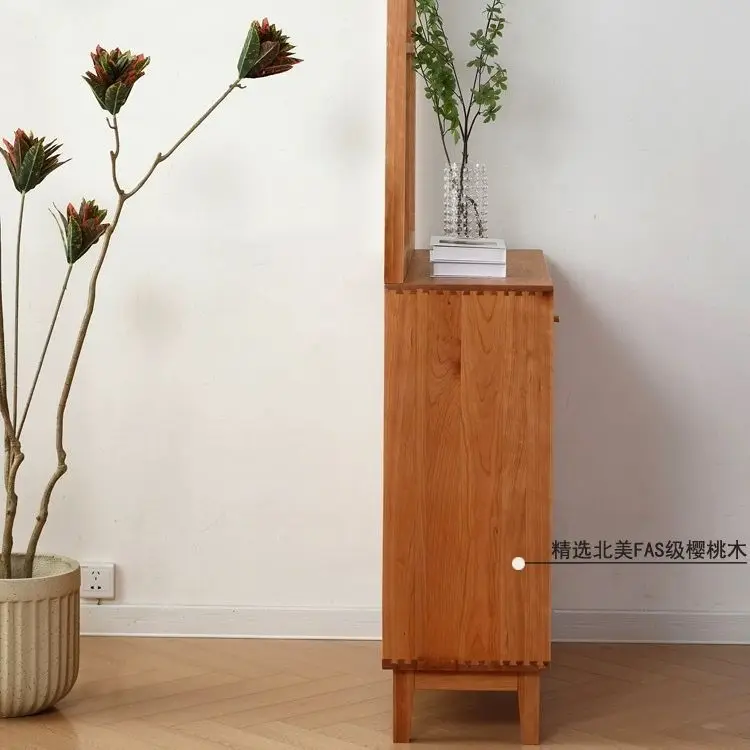 Modern Cherry Wood Simple Floor Solid Wood Screen Shoe Cabinet Home Entry Entrance Cabinet Nordic White Glass Partition Cabinet