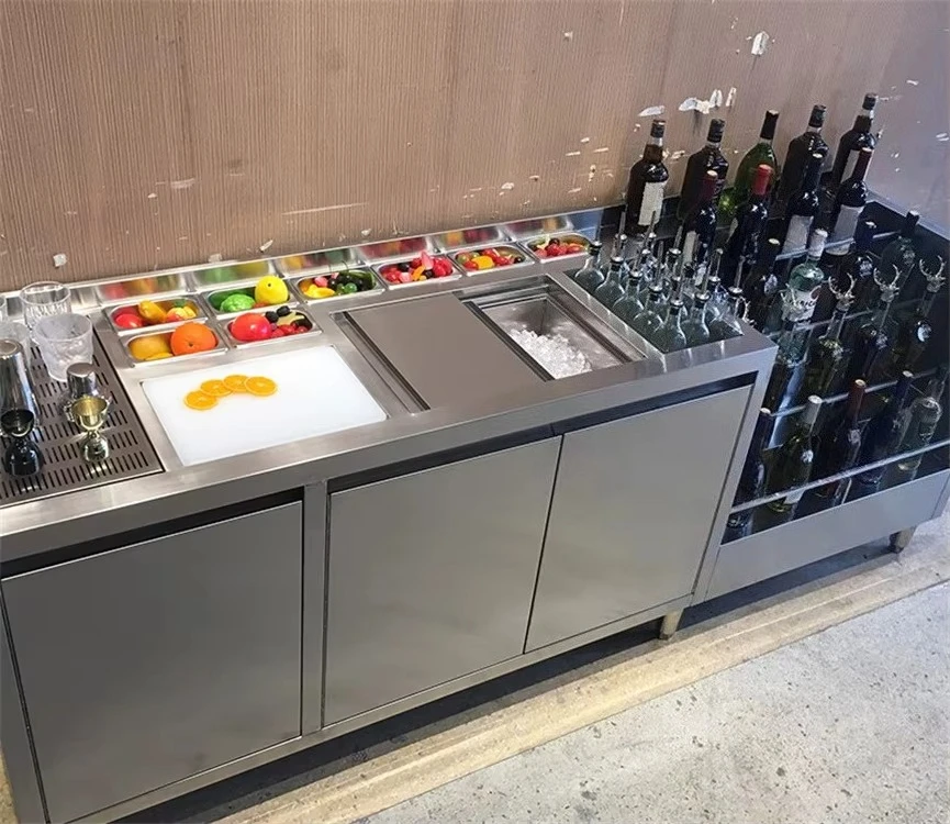 Stainless Steel Drink Bar Interior Cocktail Bar Station Design Bartender Station with Chilled Bottle Storage