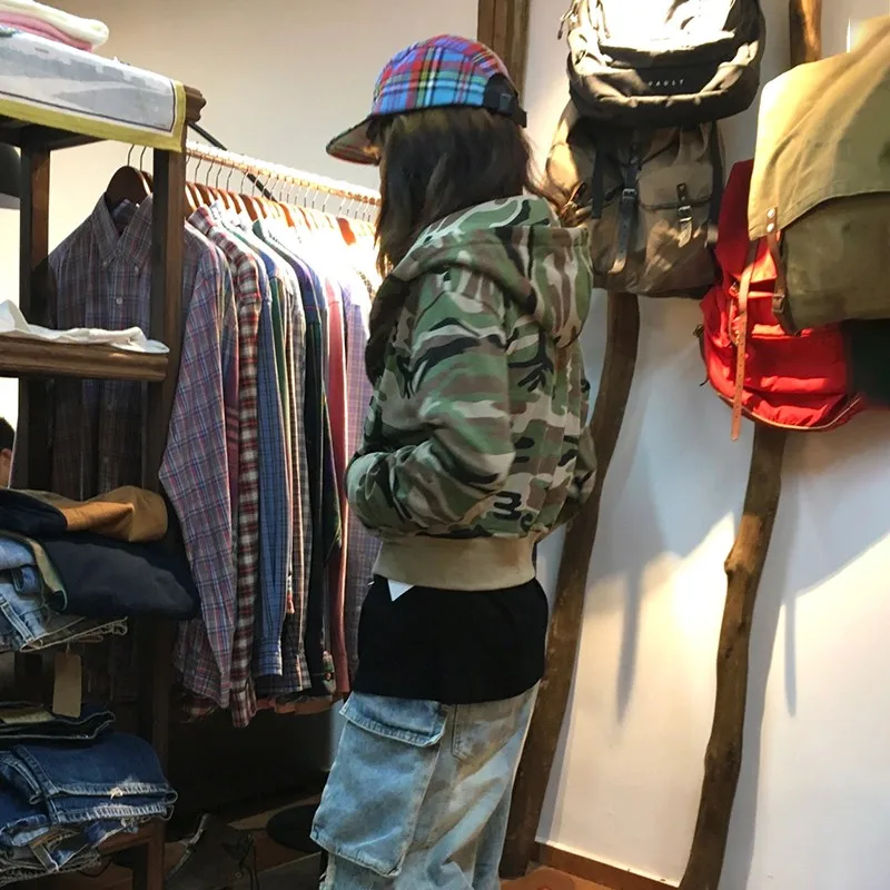 Karrram Japanse Y 2K Cropped Jack Vintage Harajuku Korte Jas 2000S Koreaanse Mode Camouflage Rits Capuchon Sweatshirt Grunge