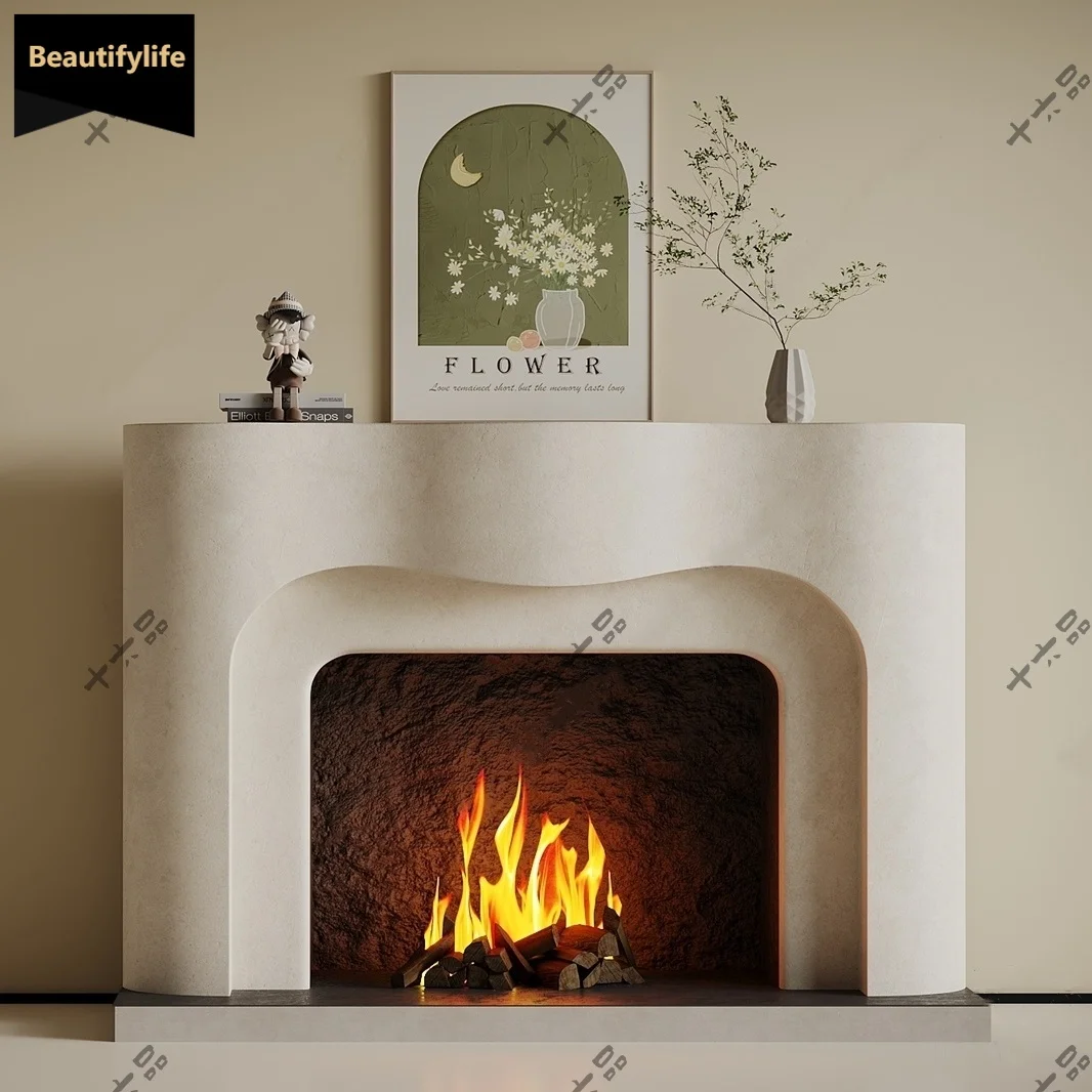 A95 French Style Solid Wood Fireplace Mantel American Wabi-Sabi Entryway Cabinet Modern Minimalist Decorative Cabinet