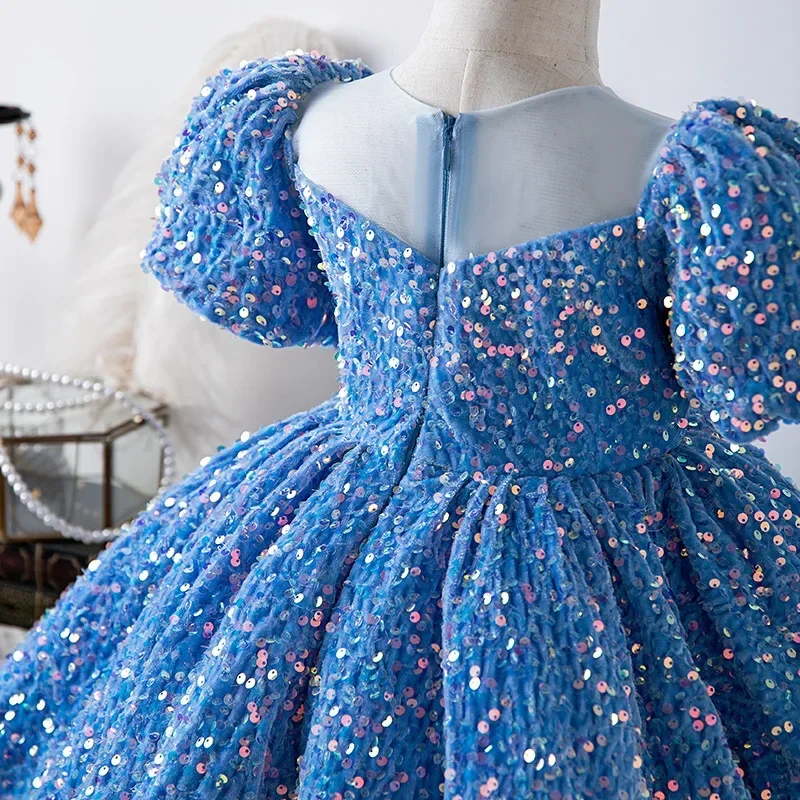 Christmas Day Girls Prom Dresses Elegant Luxury Sequins Tutu Spanish Princess Dresses Children Birthday New Year Gift 1-15Y