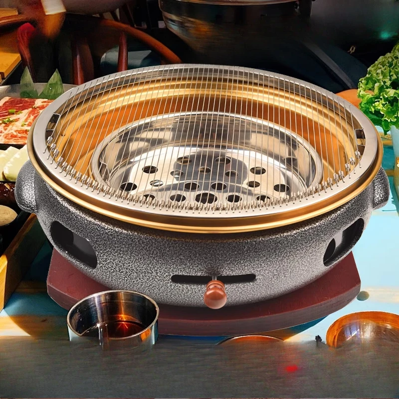 

Korean & Japanese Style Cast Iron Charcoal Grill - Heavy Duty BBQ Stove for Outdoor Restaurant and Home Garden Use