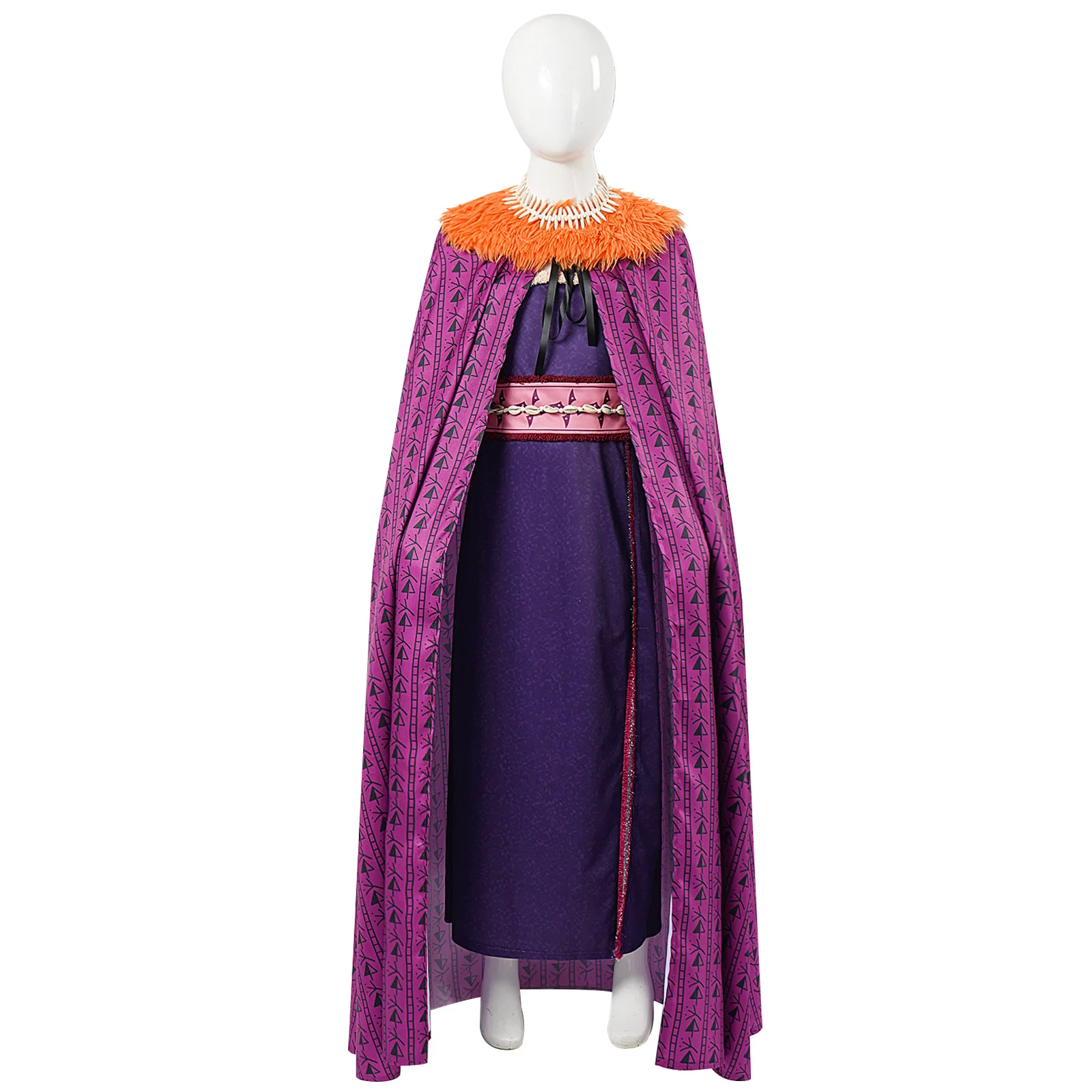 Women Moana Cosplay Costume Villain Matangi Dress Cloak Purple Suit Halloween Outfits Fur Collar Belt Full Set view 3