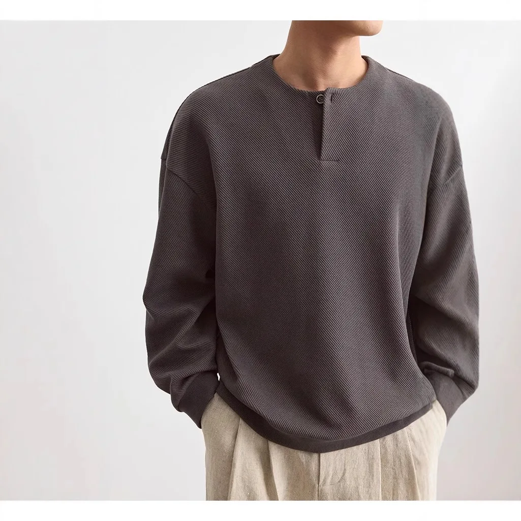 High Quality Men Top Half Open Collar Neck T-Shirt Neck Sweater Men Jacquard Texture