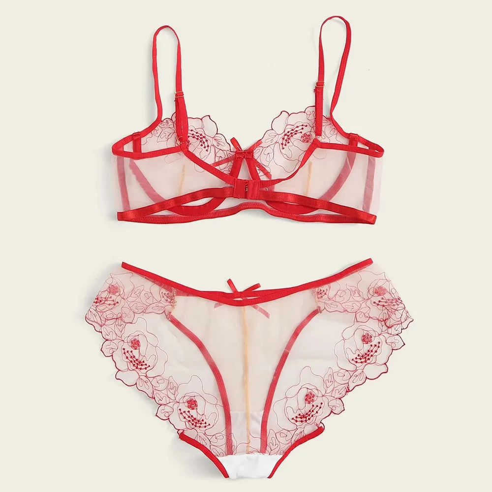 Women Pink Floral Embroidery Corset Lingerie Dress Sheer Mesh Bustier Tulle Skirt Garter Straps Bow Decor Sleep Nightwear DMYL view 6