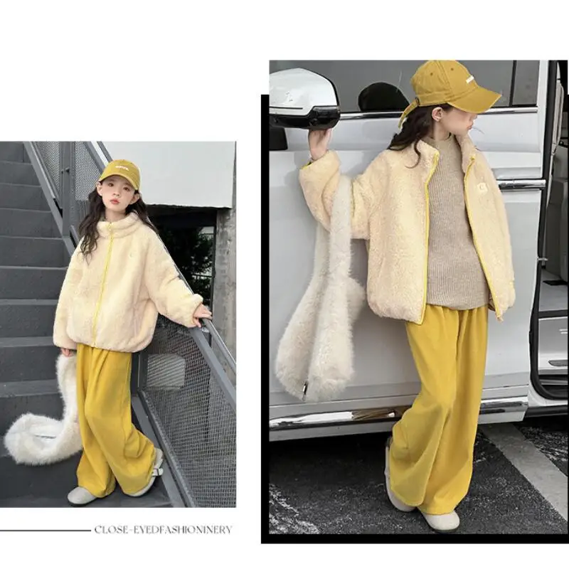 Kawaii معطف غير رسمي مجموعة موضة 2 قطعة ملابس الأطفال 2025 مبطن الملابس في الهواء الطلق مجموعات الفتيات معاطف الاطفال فتاة الشتاء الكورية