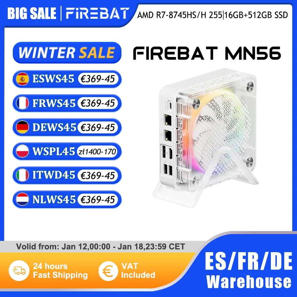 FIREBAT MN56 MINI PC AMD R7-8745HS H 255 Windows11 DDR5 16GB + 512GB SSD 8 cœurs ordinateur de bureau BT 5.2 WIFI6 HDMI TYPE-C USB