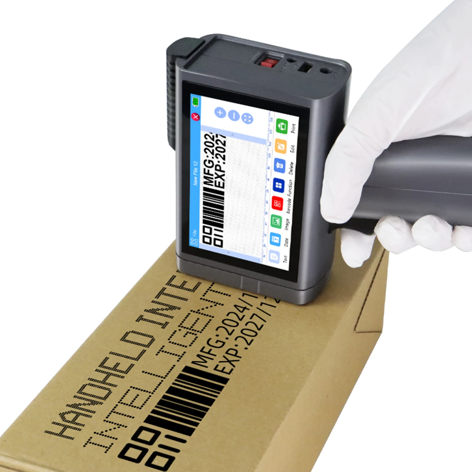 

Portable HD Handheld Inkjet Printer with 4.3 Inch Touchscreen Intelligent Barcode Printer Logo Date QR Code Symbols Batch Number