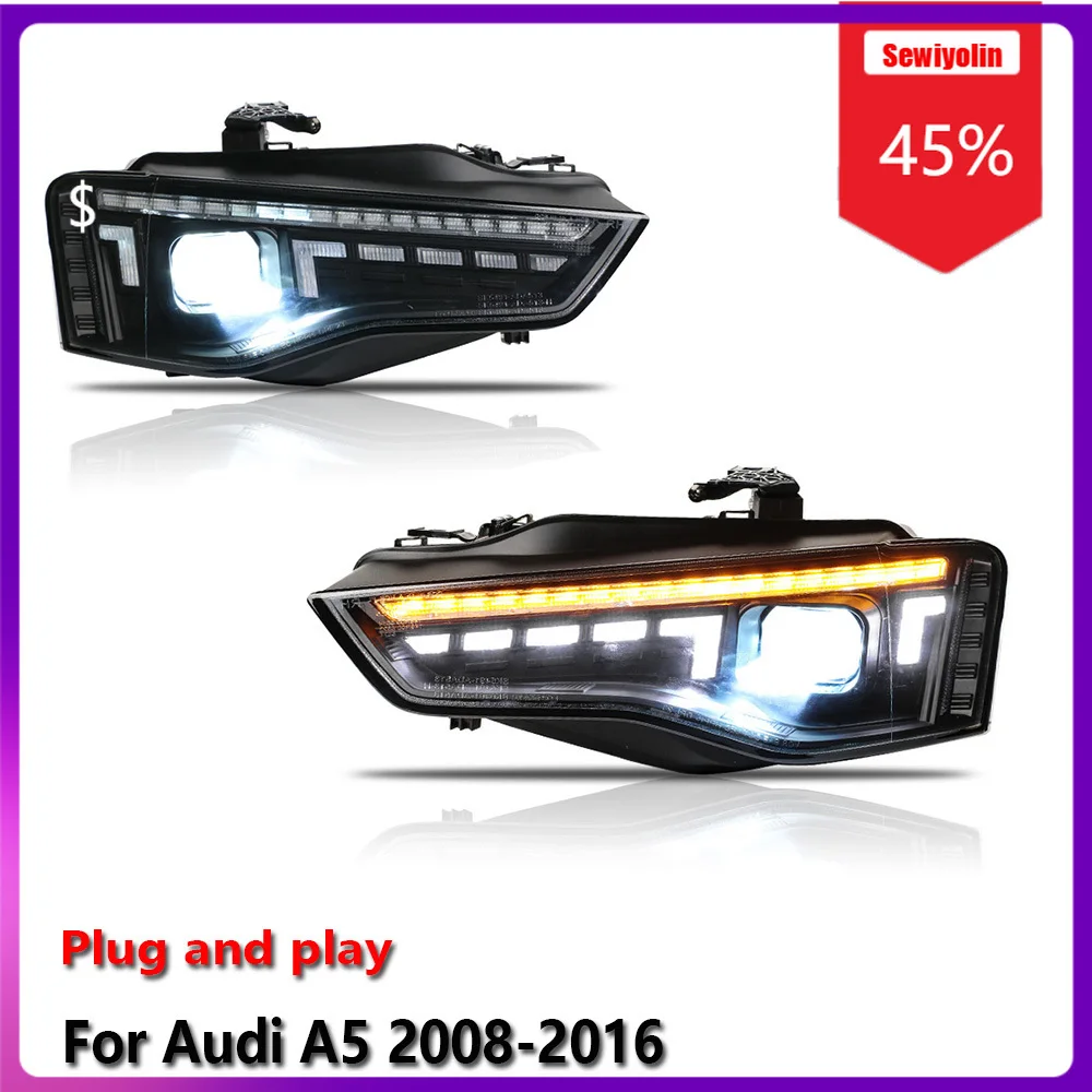 

Автомобильные светодиодные фары в сборе для Audi A5 2008-2016 противотуманные DRL тормозные указатели поворота Plug and Play