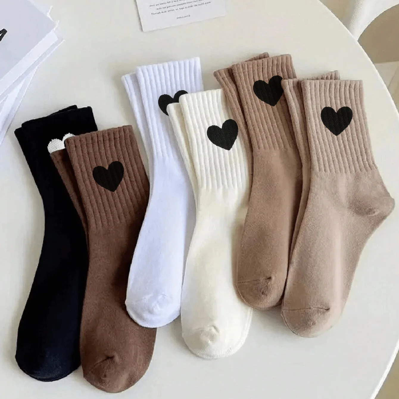 Multi-Pack Women's Crew Socks Heart Trendy Fashion Comfortable Breathable Moisture-Wicking
