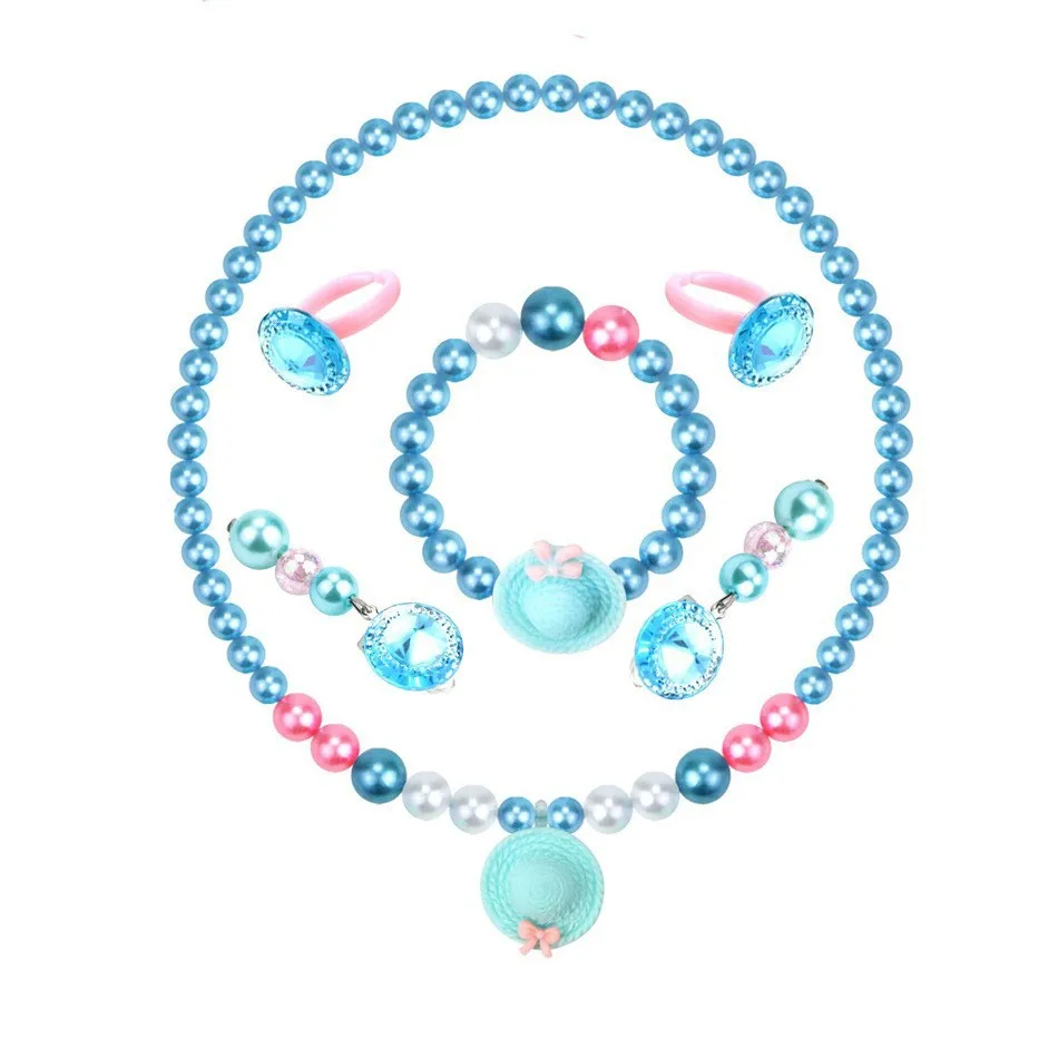 Disney Frozen Anna Elsa Jewelry Sets Girl Little Memaid Snow White Necklace Eardrop Rings Bracelet Kids Christmas Party Gift