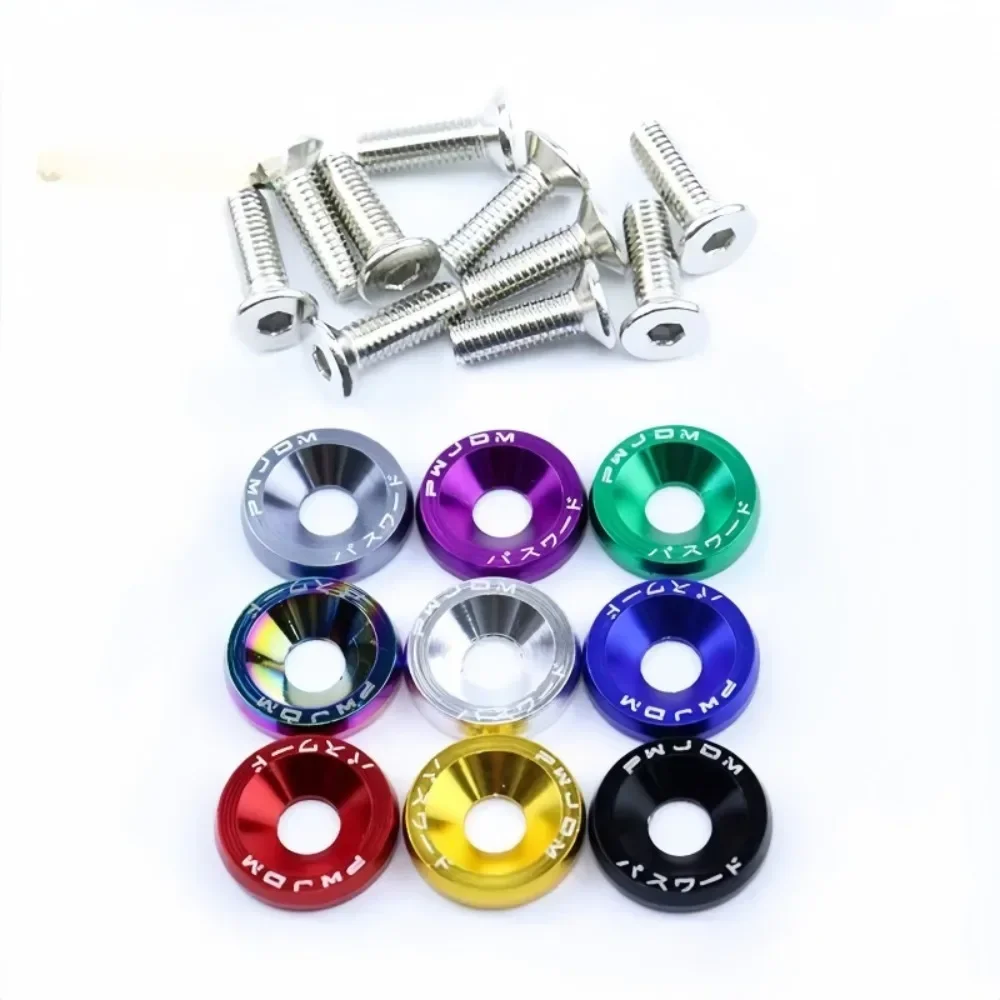 10 Set M6 Gasket Screw Aluminum Alloy Battery Protection Gasket Mudguard License Plate Holder Screw Car Modification Supplies