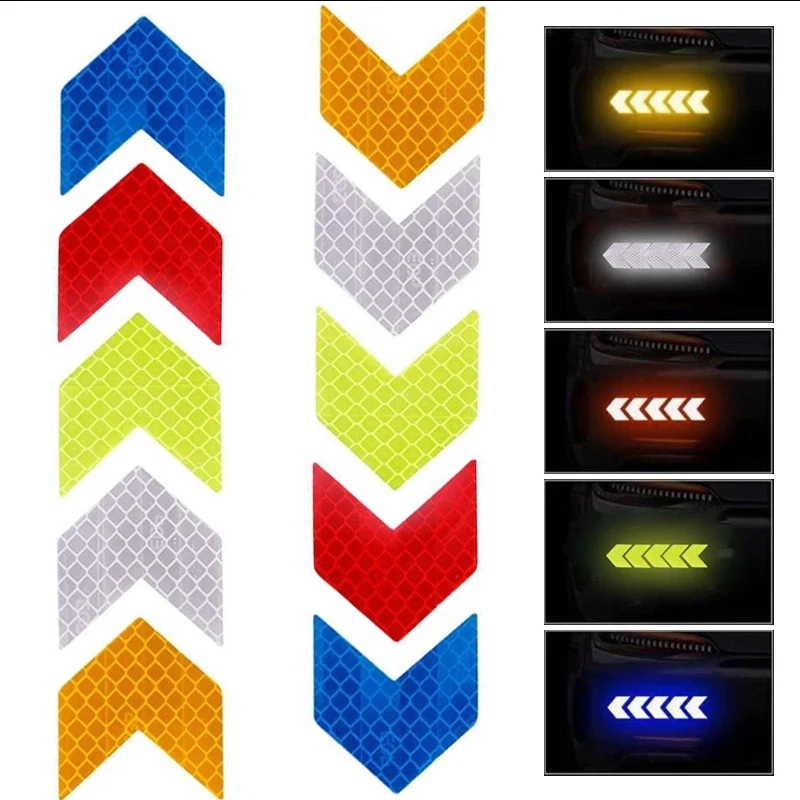 10pcs/set Car Bumper Reflective Safety Strip Stickers Car Arrow Reflective Sticker Reflective Warning Safety Tape
