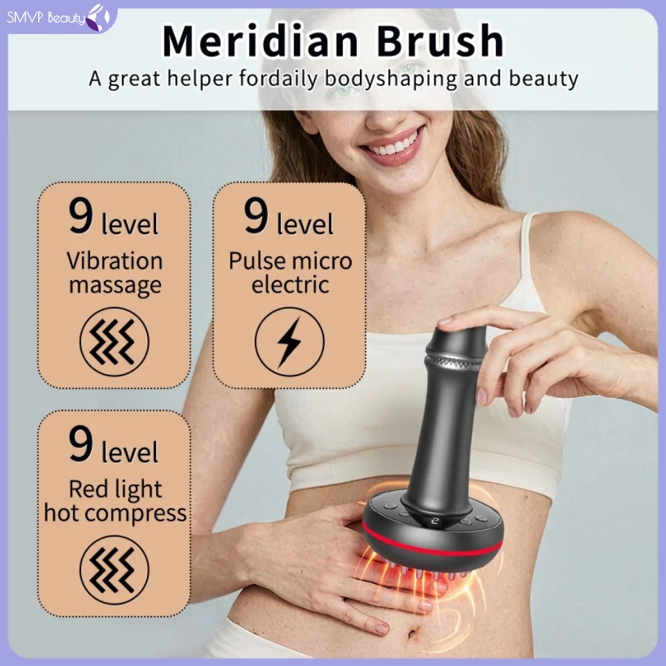 

Electric Meridian Brush Red Light Theraphy Body Slimming Heating Scraping Massage Anti Cellulite Fat Burner Micro-Current Guasha