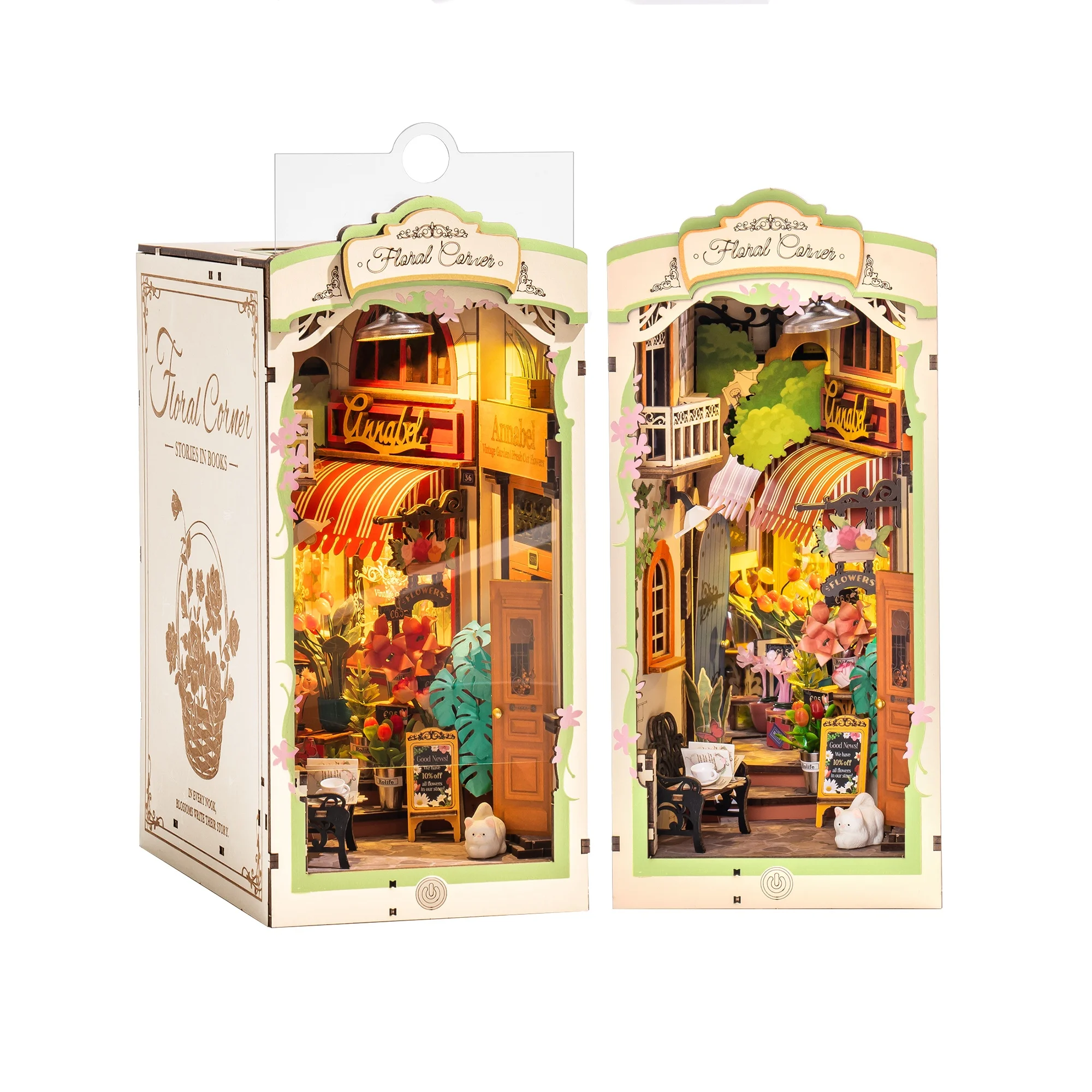 

Набор для сборки книжной полки Rolife DIY Book Nook Kit Floral Corner: 3D-пазл из дерева с LED-подсветкой для декора книжной полки, подарок для взрослых