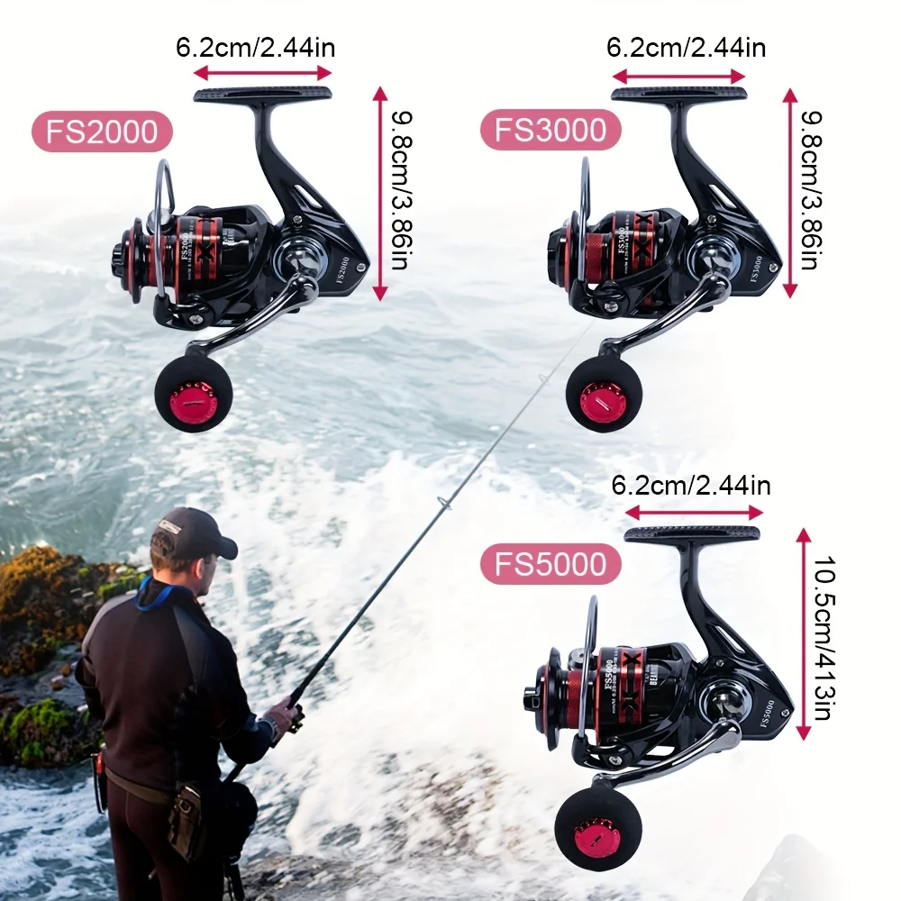 FS Spinning Fishing Reel 2000/3000/5000 Series, Metal Handle, EVA Knob, Left/Right Interchangeable, Fishing Tackle