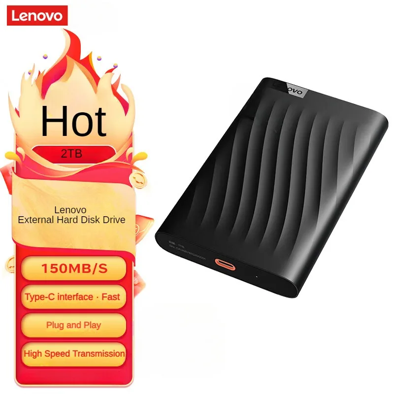 Lenovo 2TB F309 Lite Mobile Hard Drive Type-C High Speed Transmission Portable, Small, Stable, Durable, Deep Space Black