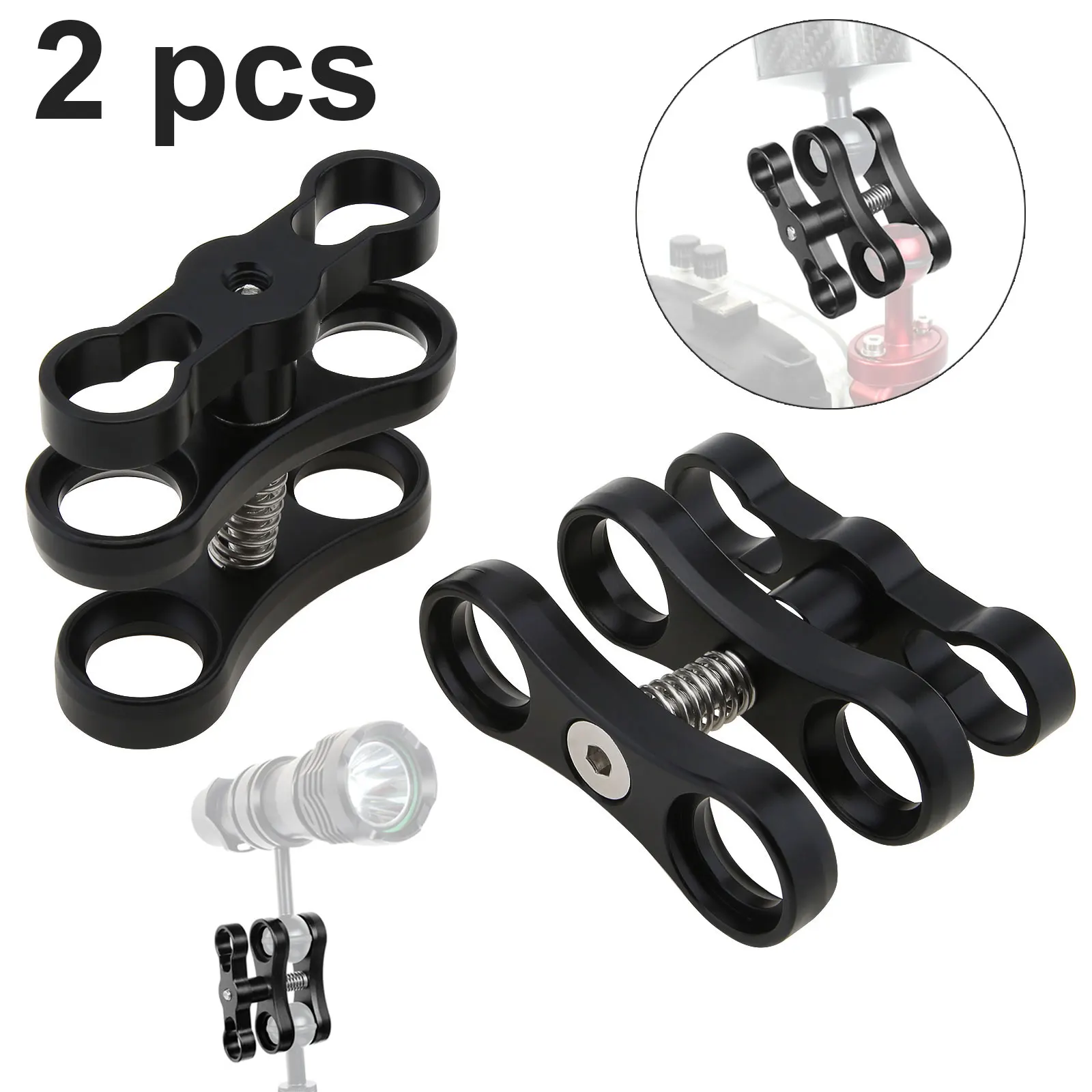 

2pcs Aluminum Alloy Long Ball Clamp Mount for Underwater Diving Lights Arm System, 360° Diving Video Fill Lights Arm Clamp Mount