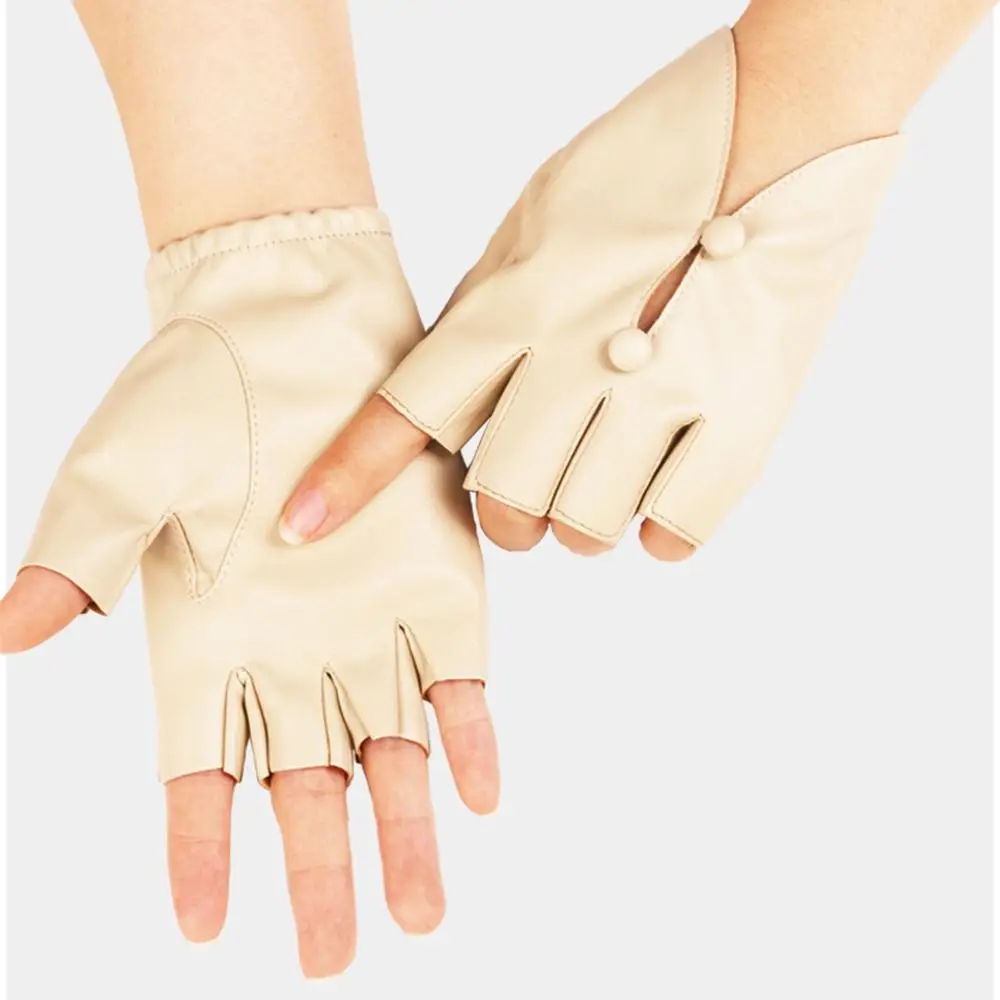 

PU Leather Women Leather Gloves Anti-Slip Palm Guard Dance Performance Gloves Breathable Durable Half Finger Gloves Cosplay
