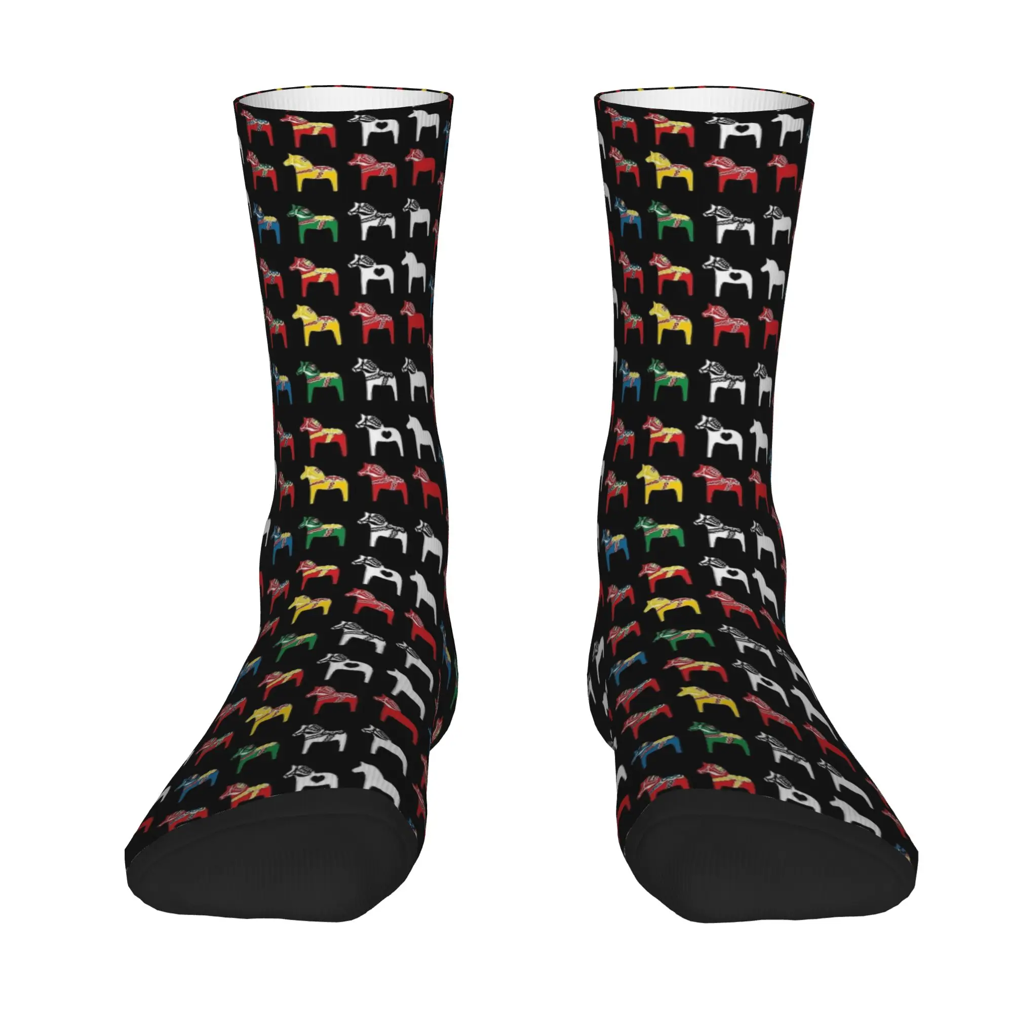 1 Pair Funny Happy Men's Sock Dala Horses Dalarna Sweden Horse Dalecarlian Swedish Colorful Harajuku Dala Horse Hip Hop Sock