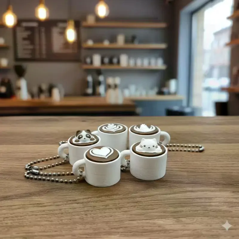 Mini Simulation Latte Coffee Cup Keychains Decompression Press Design Perfect For Coffee Lovers Bag Pendant Key Decor Gifts