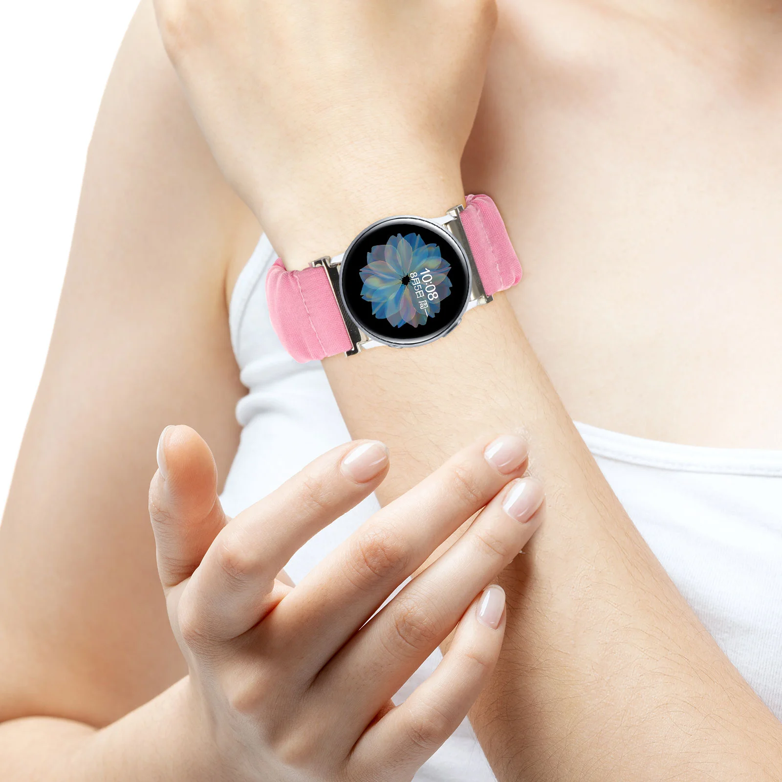 Relojes Diadema Impreso Scrunchie Correa de reloj Pulsera inteligente Rosa Miss