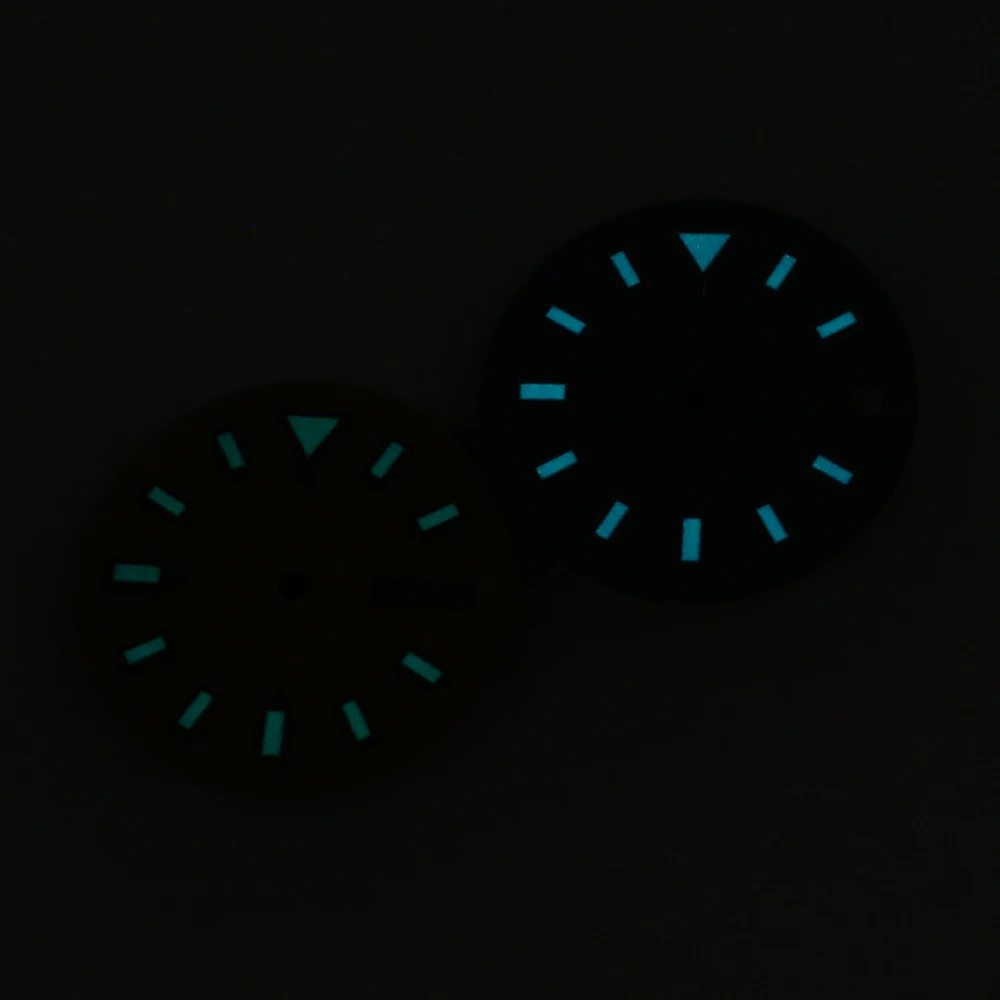 Cadran de montre stérile NH36 28.5mm, cadran lumineux bleu vert adapté aux 3.0 heures, accessoires pour mouvement automatique NH36 avec fenêtre de Date