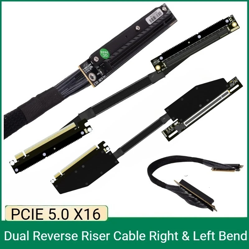Dual Reverse Riser Cable Right-Right&Left-Left Bending Cable PCIe 5.0 x16 Soft GPU Extension For GEN5 Graphics RTX5090 RX90 GPUs
