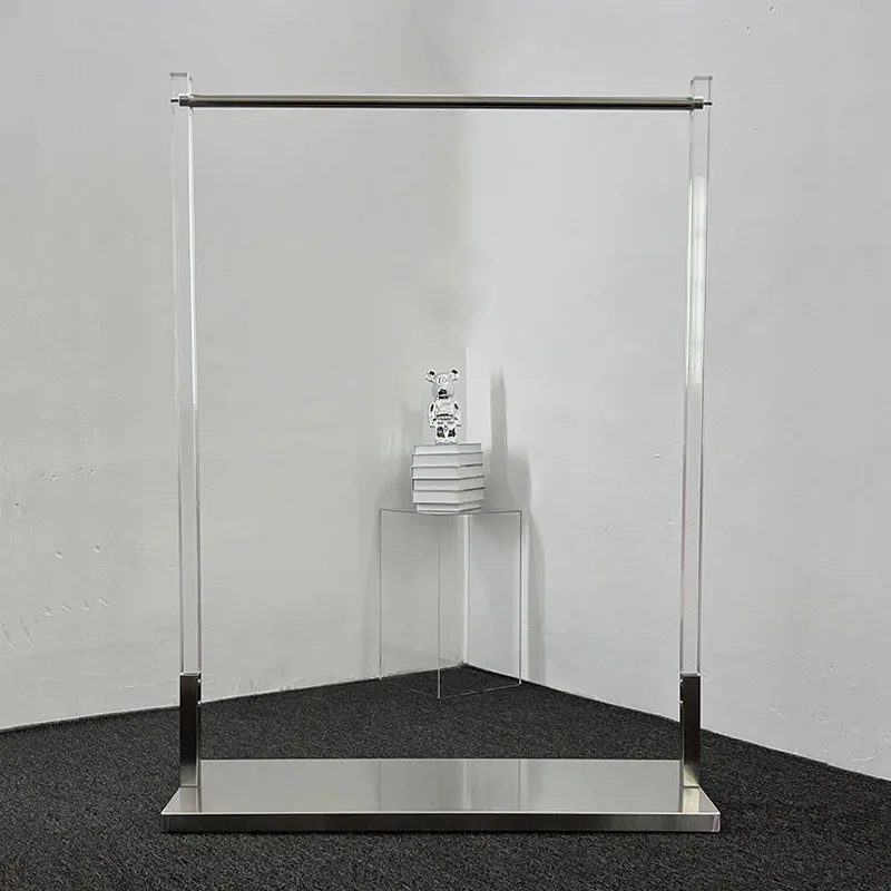 Custom. Clothing Store Display Rack Transparent Solid Acrylic Stainless Steel Shelf Silver Brushed Floor-Standing Rack Women's C