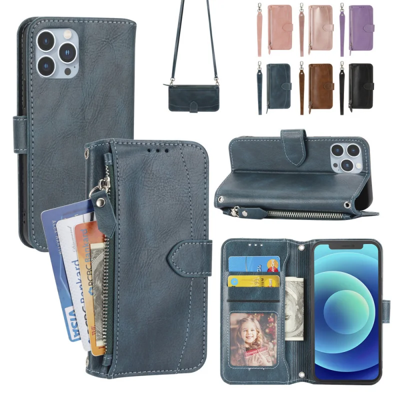 Magnetic Flip Holder Leather Wallet Crossbody Phone Case For iPhone 15 14 Plus 13 12 11 X XS XR 8 7 SE Plus Card Holder Cover