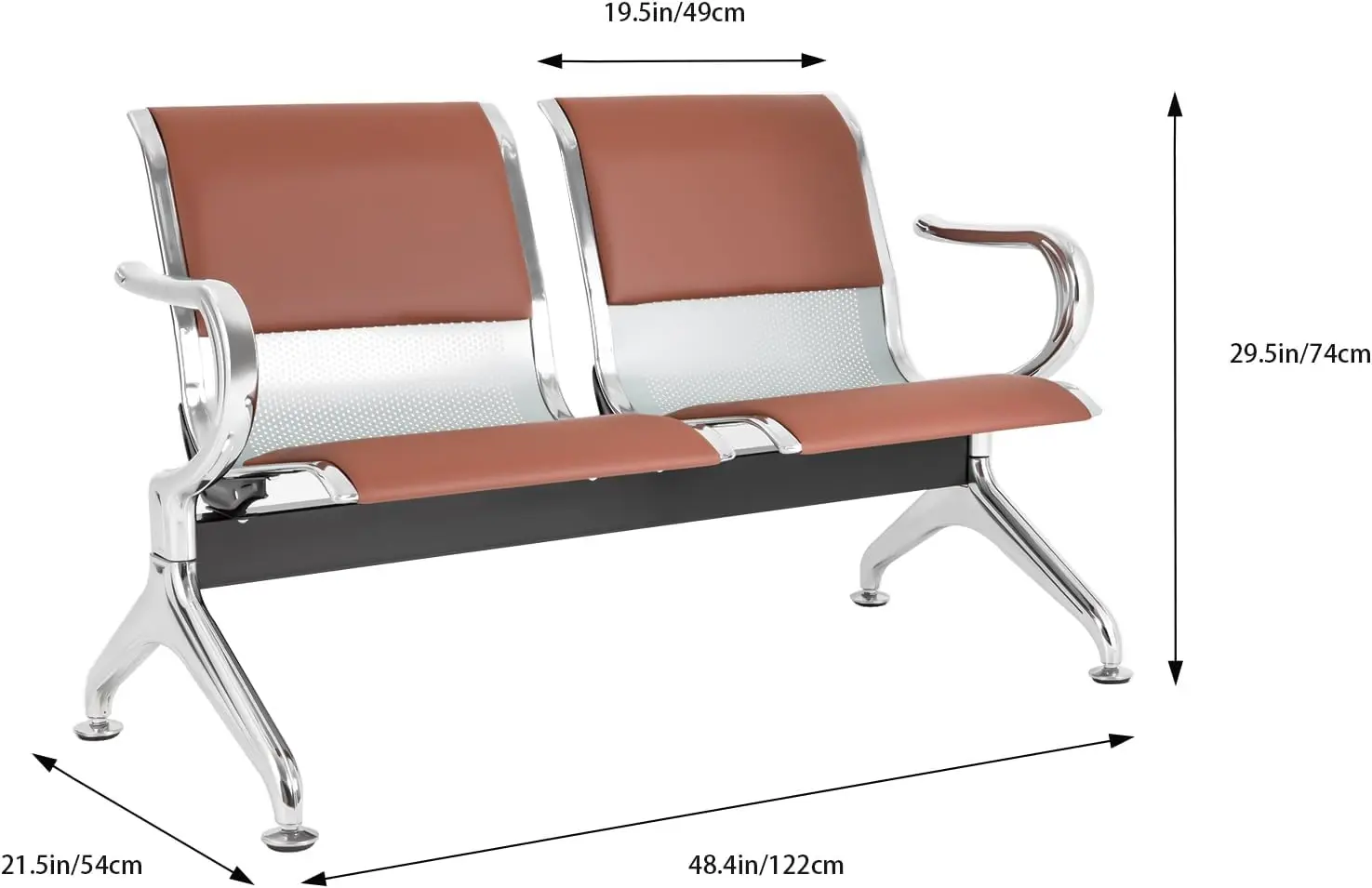 Loyalheartdy Waiting Room Chairs Airport Reception Seat Bench 2 Seat Guest Chairs With Arms Pu Leather Office Chair Guest