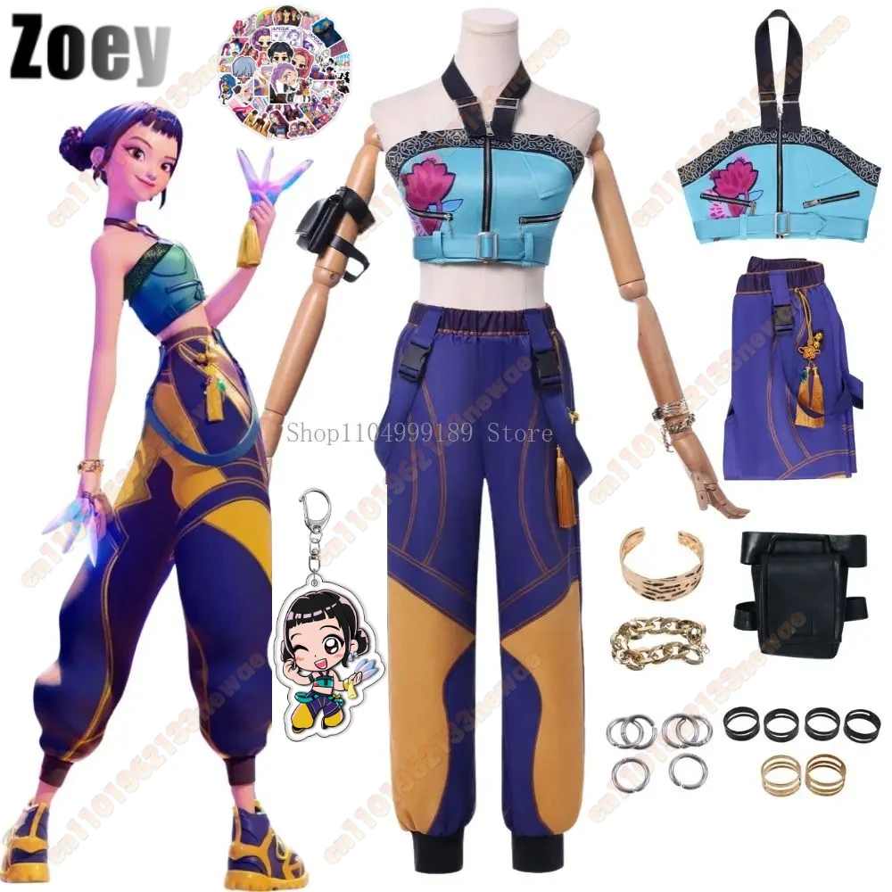 

MINISO Kpop Women's Demon Hunters Cosplay Costume Set - Anime Movie Huntrix Rumi Zoey Mira Halloween Party Uniform with Wigs