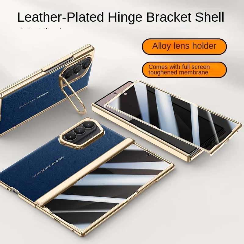 삼성 갤럭시 Z 폴드 7 충격 방지 모든 항목을 포함하는 스프링 힌지 보호 뒷면 커버에 대한 고급 PU 가죽 렌즈 스탠드 전화 케이스