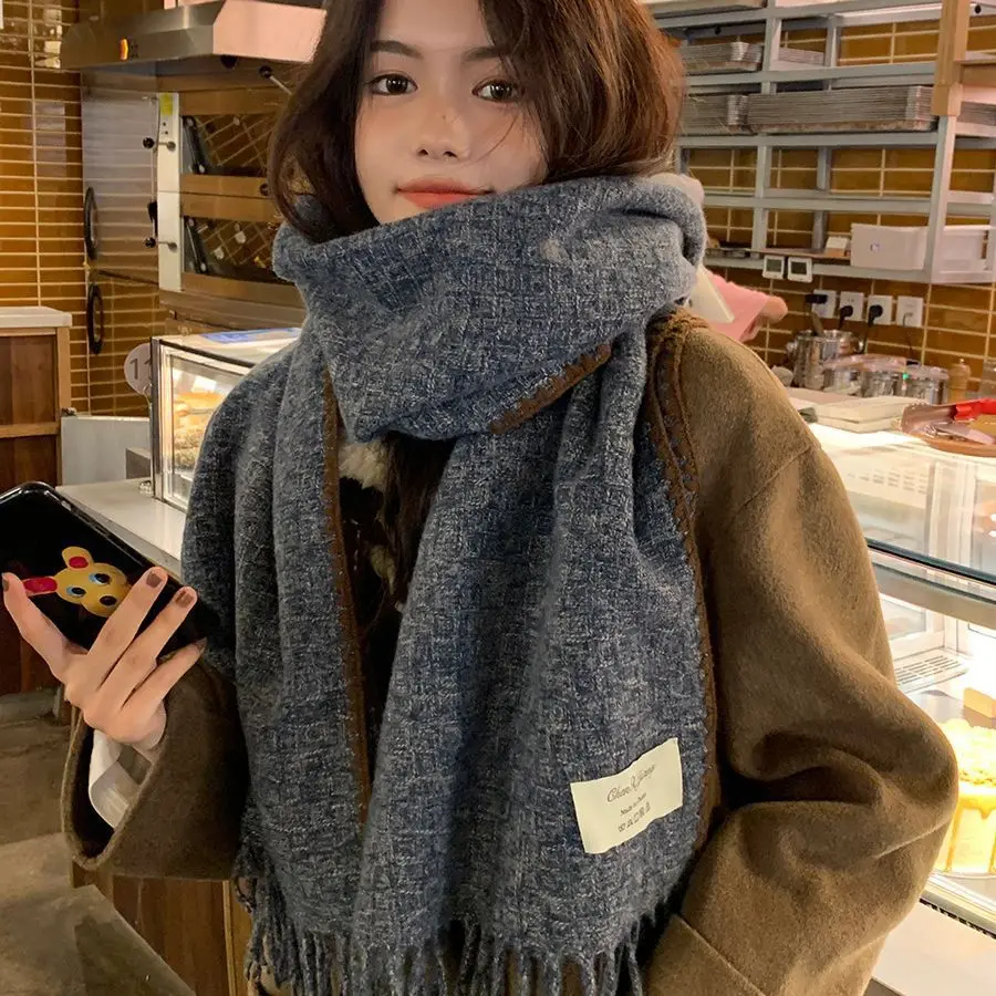 Xiaoxiangfeng New Fine Plaid Scarf for Women in Winter Versatile Warm Knitted Imitation Cashmere Neck for Men